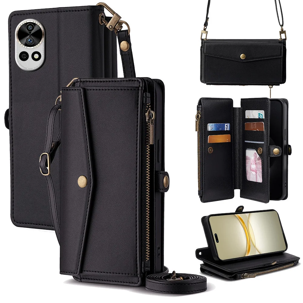 

Multi 6 Cards Wallet Case for Huawei Nova 15 14 Ultra 13 12 11 10 9 8 Crossbody Leather Lanyard Wrist Strap Flip Cover Funda