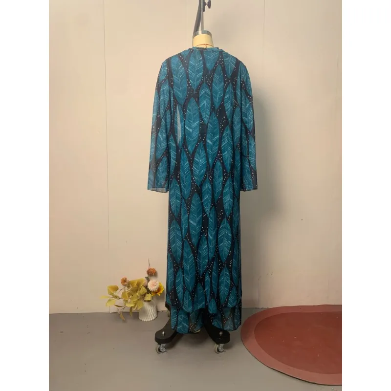 Women Vacation Beach Swimsuit Boho Long Sleeve Loose Robe Slim Corset Bodysuit Slit Pants 3 Piece Set Beach Wear Holiday Outfits