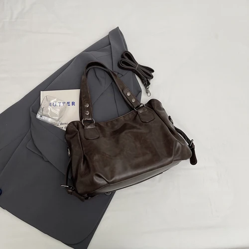 Imagen 2 del producto Bolso grande de hombro de gran capacidad retro de Pu de color puro para mujer de 1 pieza