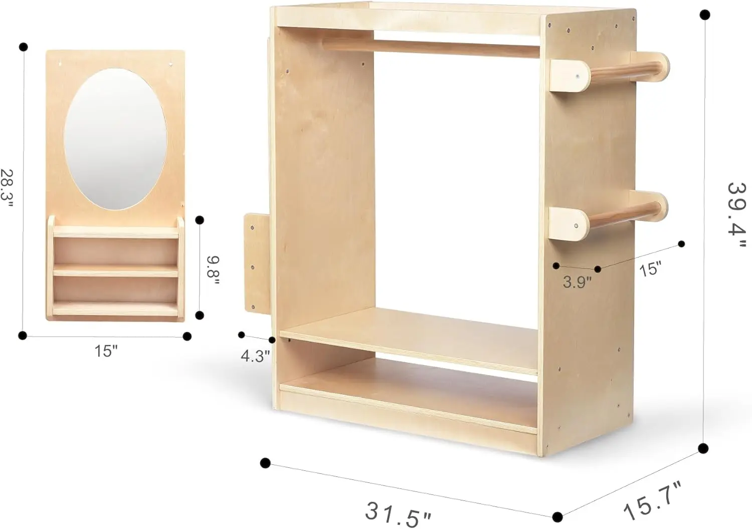 キッズドレスアップセンター 女の子/男の子ごっこ遊びクローゼット、オーガナイザー付き洋服ラックとミラーセット、コスチューム用収納棚、幼児モンテッソーリ