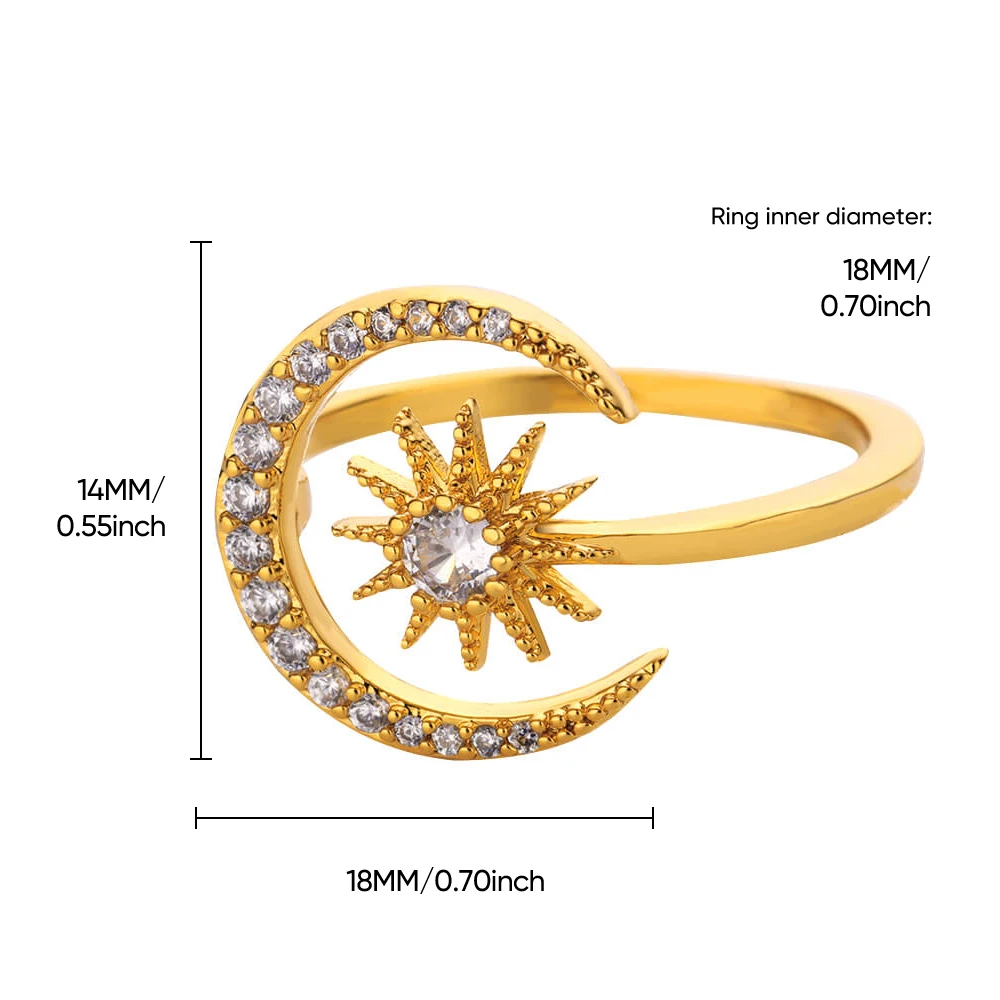 Dainty Zircon Stars Crescent Moon Rings for Women Stainless Steel Gold Color Geometric Wedding Ring Aesthetic Wedding Jewelry