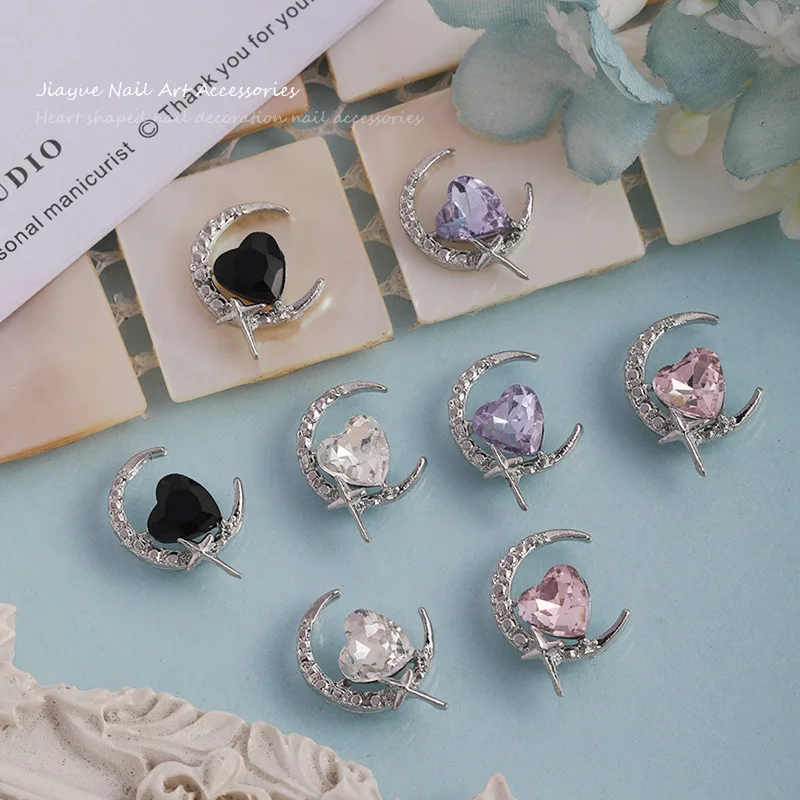 10 STKS 3D Luxe Legering Maan Nail Art Liefde Hart Strass Bedels Accessoires Voor Nagels Decoratie Manicure Decor Ontwerpbenodigdheden