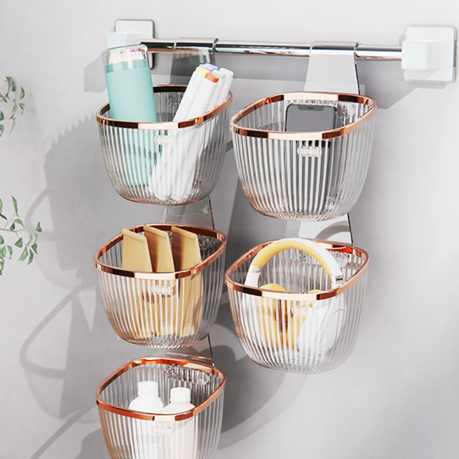 

Hanging Basket Bathroom Storage Basket Multifunctional Wall Hanging Storage Basket Fashion Transparent Shelf Free of Punching