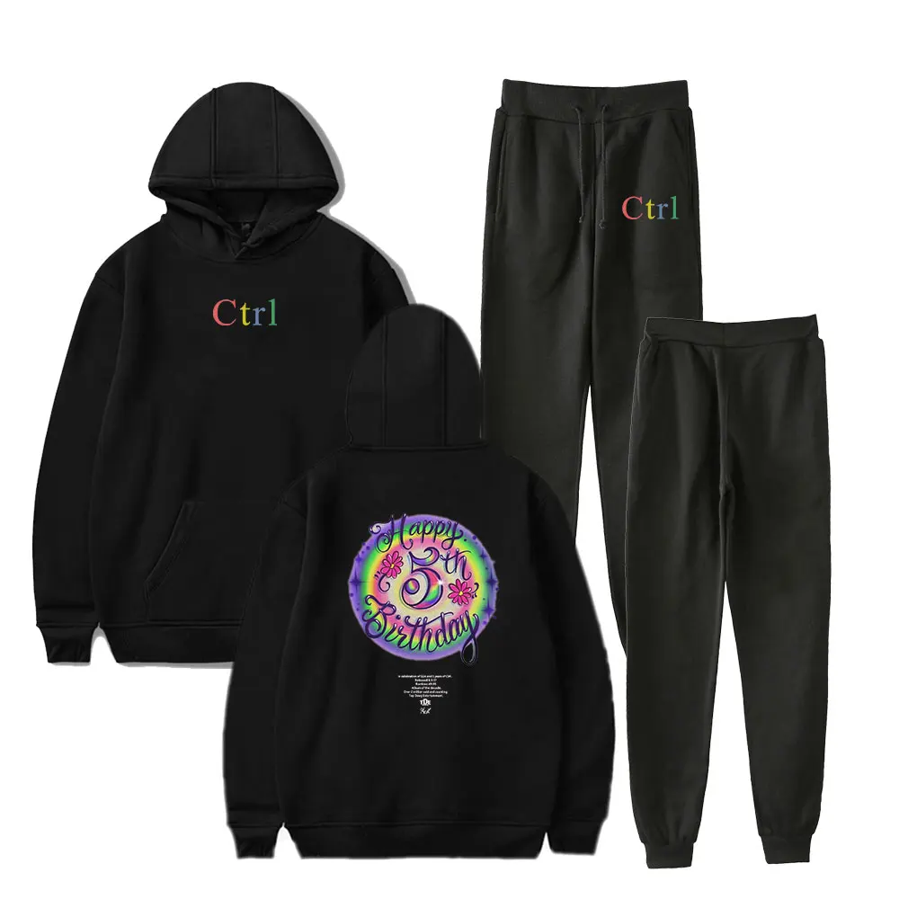 Rapper SZA JERSEY SOS Album baru 2 potong set Tracksuit pakaian olahraga bertudung pria + Celana Pullover Hoodie kasual pakaian olahraga