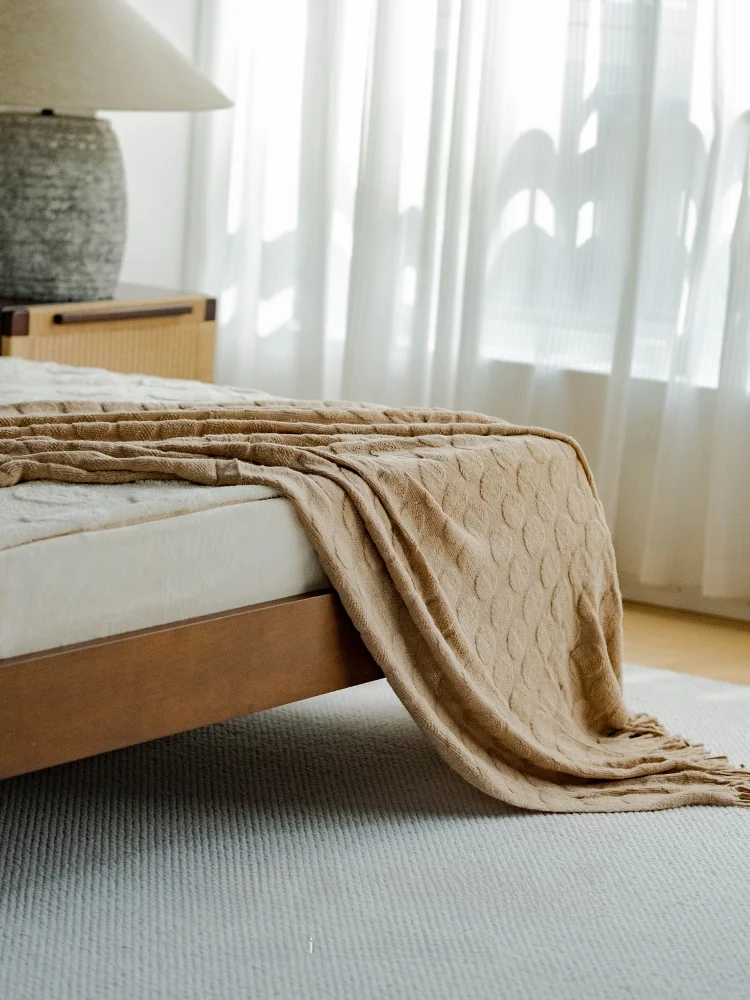 

Вязаный плед в скандинавском стиле для отдыха, для автомобиля, дома, дивана, гостиной, офиса, теплый, мягкий, из полиэстера, плед-покрывало, черный