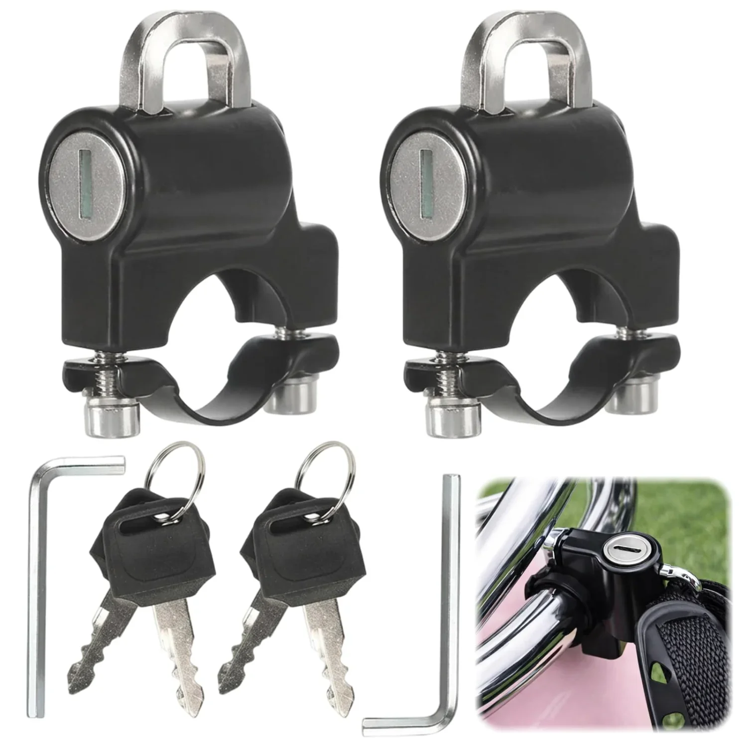 Motorcycle Helmet Lock Set with Keys Anti-theft Helmet Lock Handlebar Mount Electric Motorbike Universal Security Metal Lock