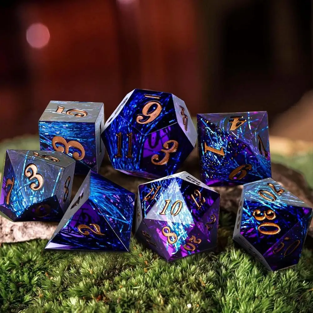 

7PCS DND Red Rings & Liquid Flow Eye Sharp Edge Resin Dice Set D&D Dungeon and Dragon Handmade D20 D and D Polyhedral Dice