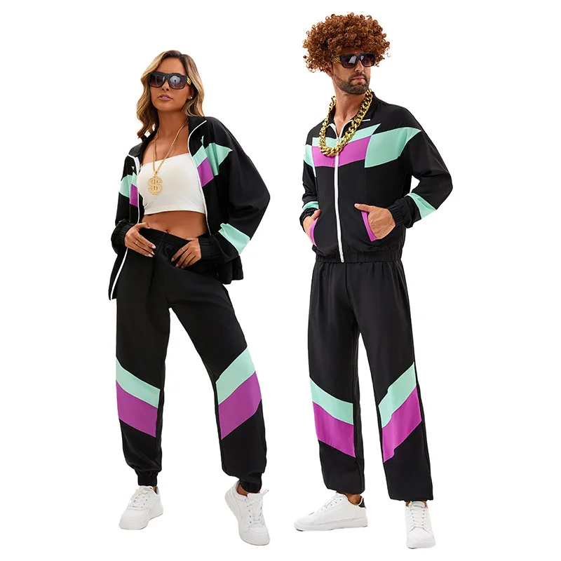 

Adult Hip-hop Sports Jacket and Long Pants Men Women Dance 70s 80s Vintage Disco Costume Retro Tracksuit for Halloween