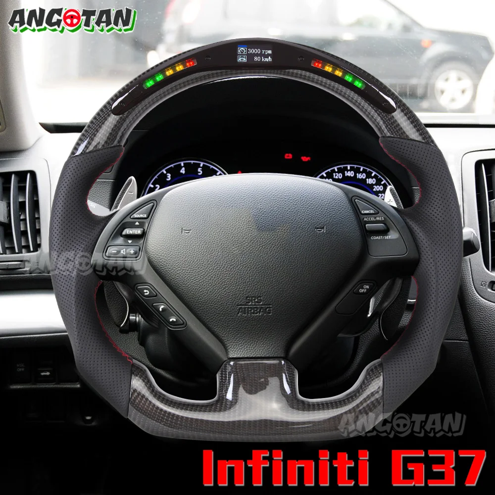 LED Car Carbon Fiber Steering Wheel Fir For 2007-2015 Infiniti G37 G37x G35 EX35 EX37 G25 Q40 Coupe