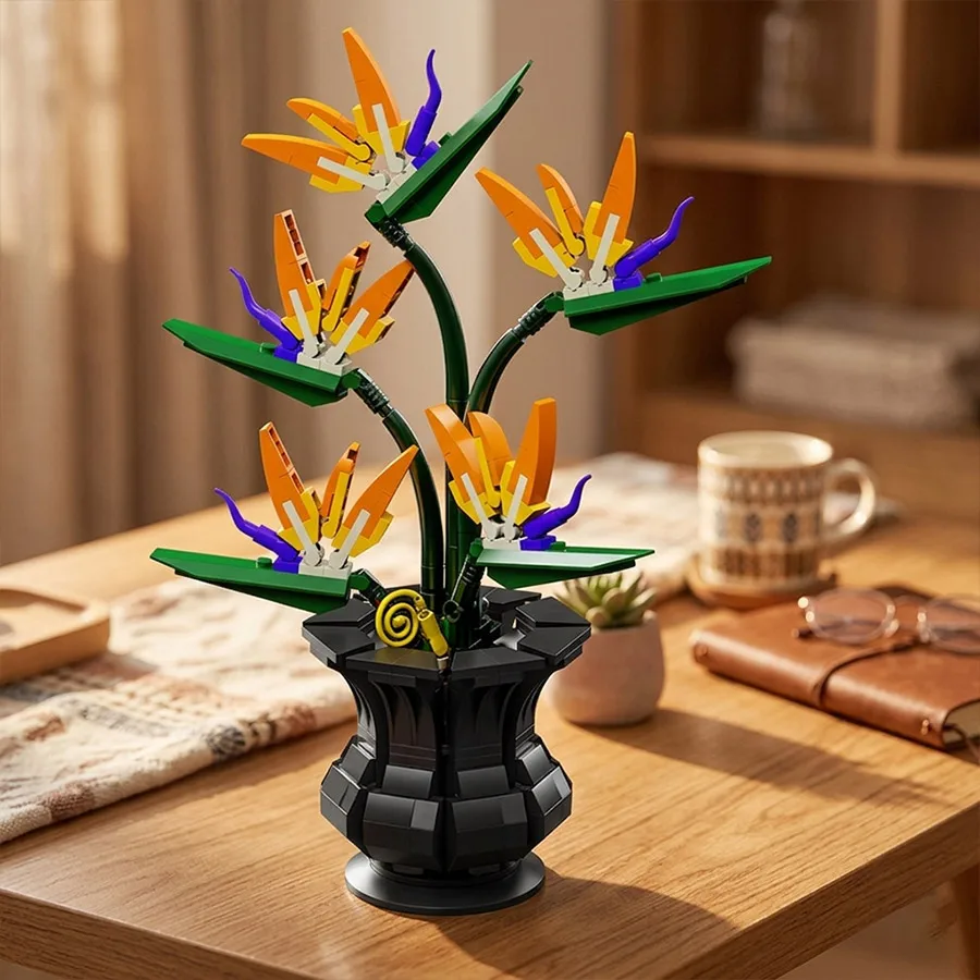 Bird of Paradise Bonsai Building Blocks Set Artificial Flower Plant Model DIY Block Kit Home Desk Decor Christmas Birthday Gift view 4