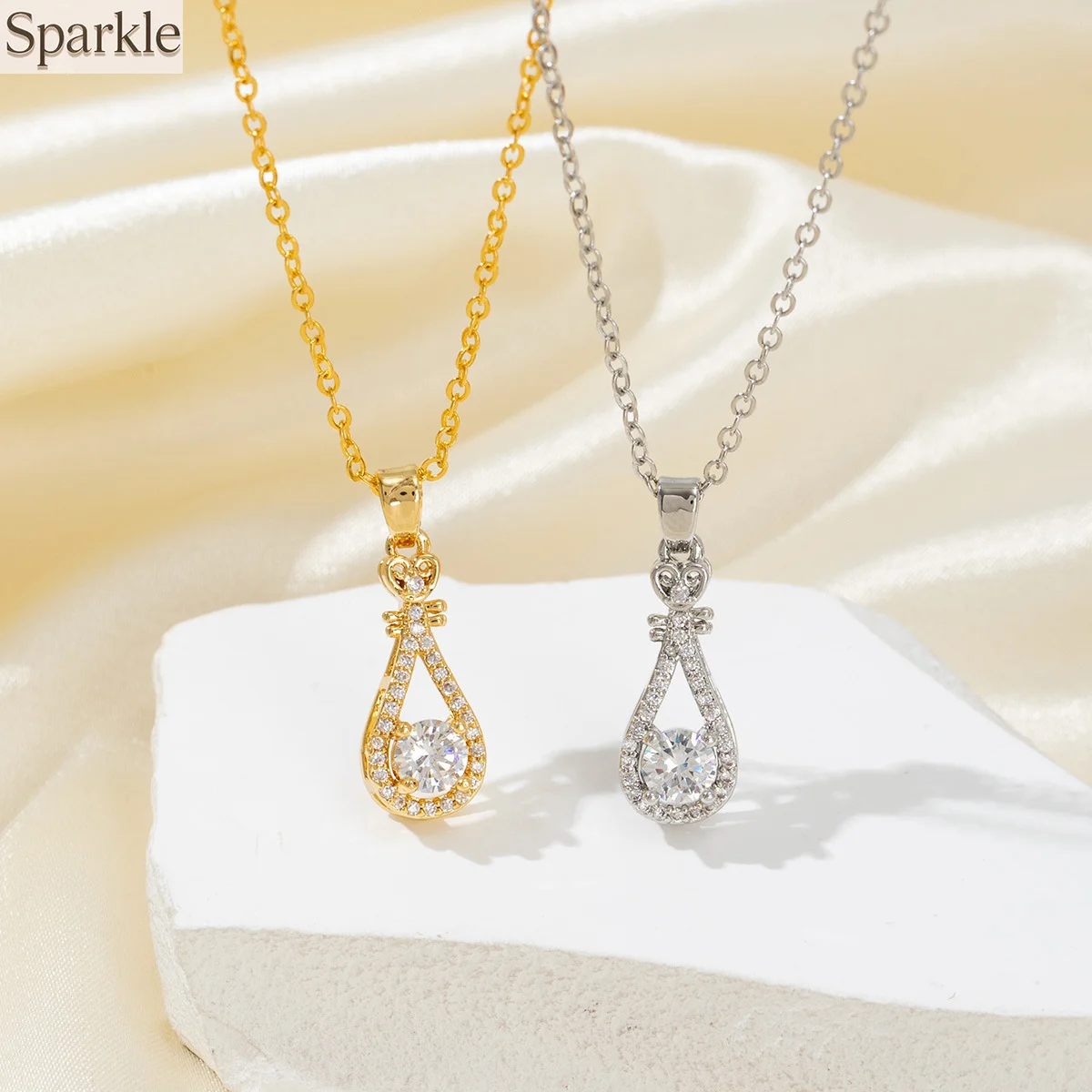 

New Arrival Water-drop Shaped Zirconia Inlaid Pendant Necklace for Women Girls Light Luxury Jewelry Gifts