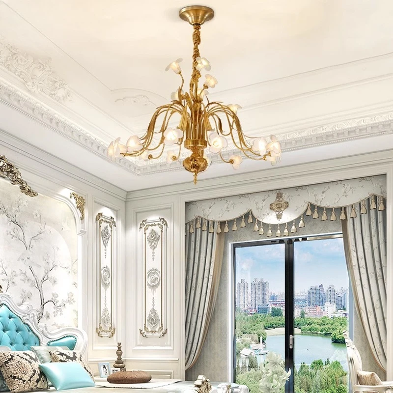 European copper lamp French all copper chandelier living room, dining room stairs villa luxury retro palace atmosphere lighting