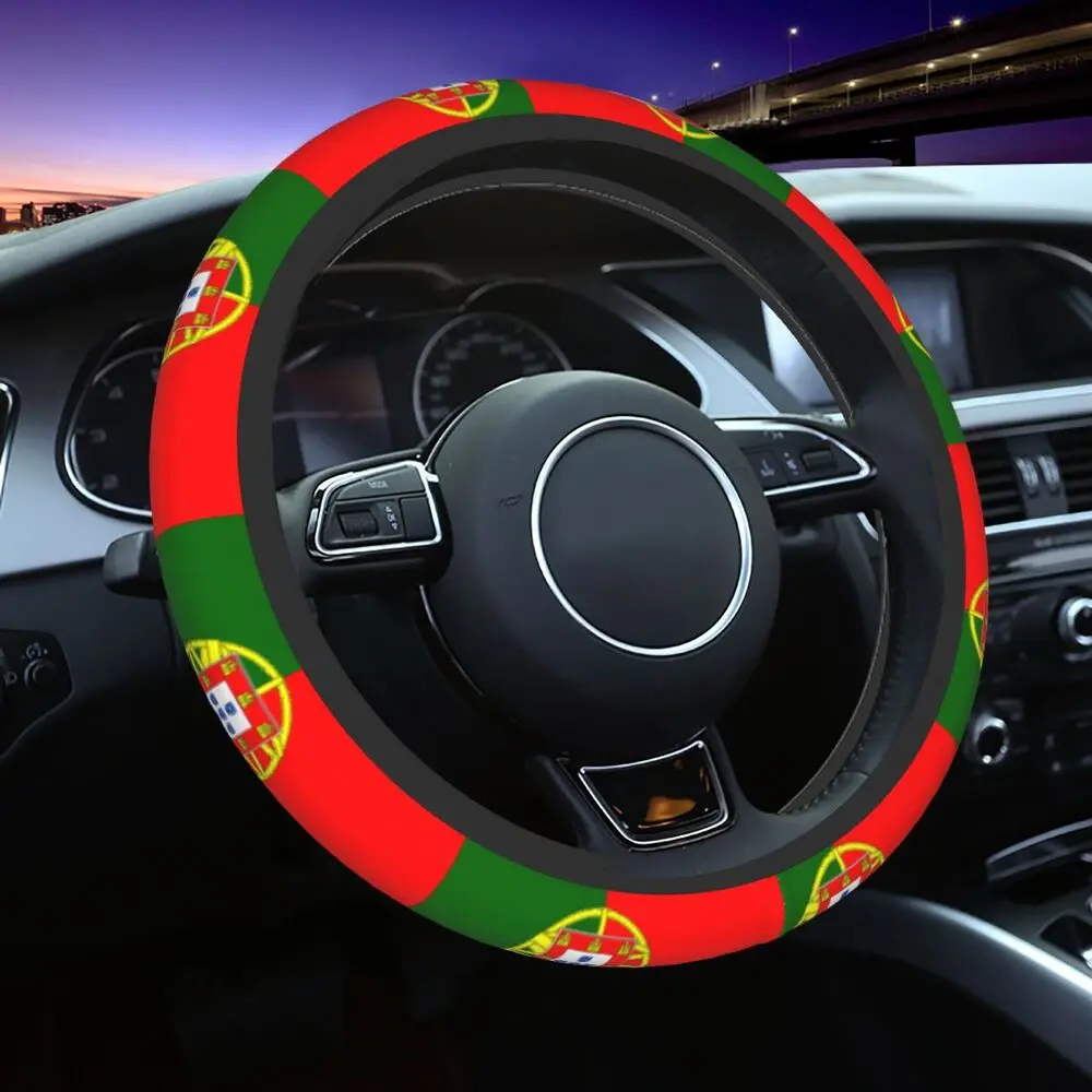 Car Steering Wheel Cover Universal Portugal Flag 38Cn 15 Inch Elastic Steering Wheel  Protective Case  Auto Parts