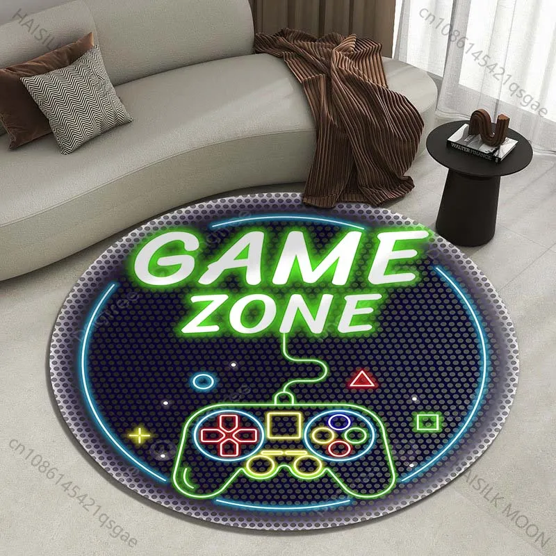 Neon Game Zone Sign Printed round carpet living room sofa table carpet large pet mat soft round carpet home decoration