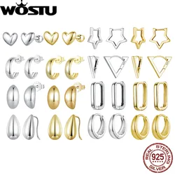 WOSTU 925 Sterling Silver Gold-plated Love Drop Star Triangle Stud Earrings Simple Fine Jewelry Suitable for Daily Accessories