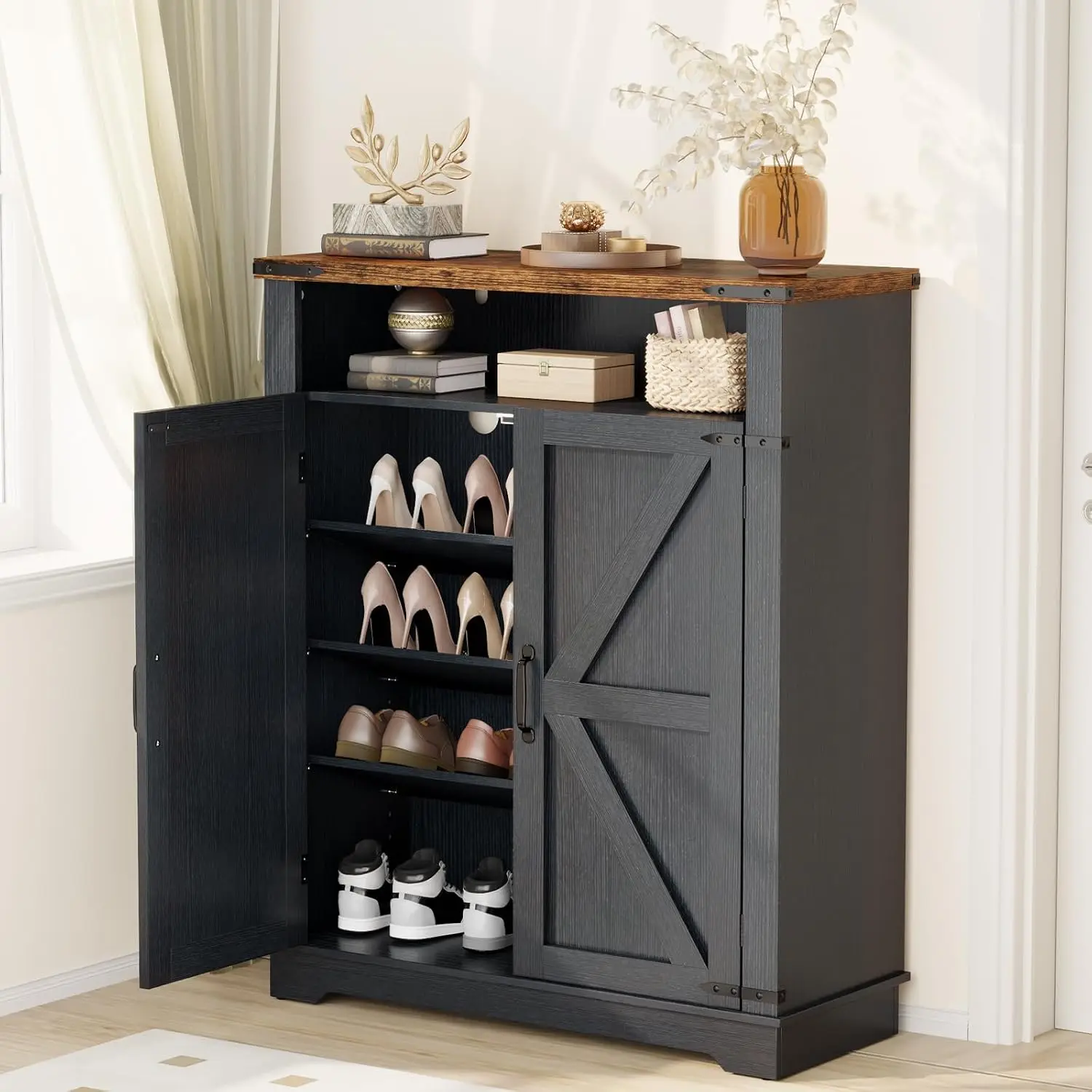 6-Tier Shoe Cabinet Holds 20 Pairs Entryway Storage Organizer Black, Customized