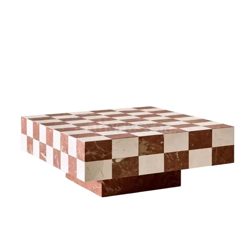 Classic checkerboard pattern integral coffee table rectangle color blocking coffee table marble