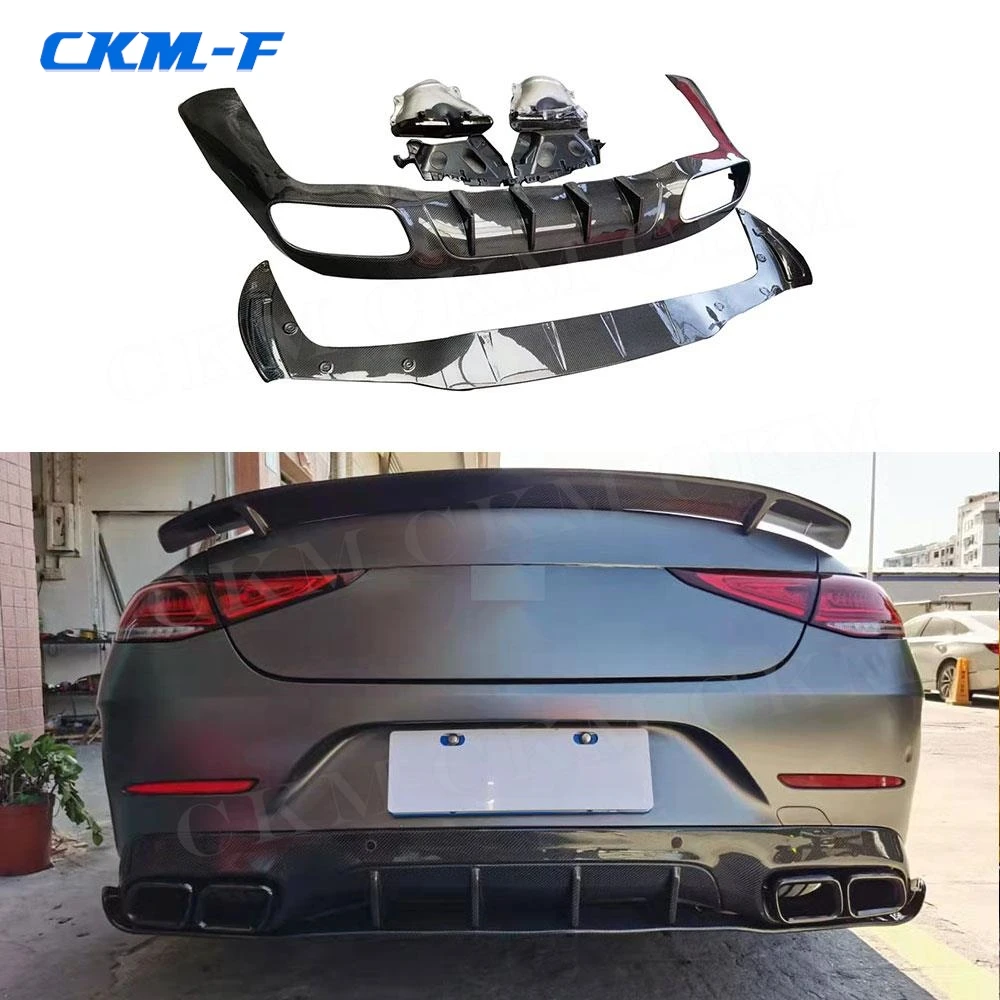 

Carbon Fiber Rear Bumper Diffuser with Silver Exhaust Tips for Mercedes Benz CLS W257 CLS300 350 450 CLS53 63 AMG 2018-2021