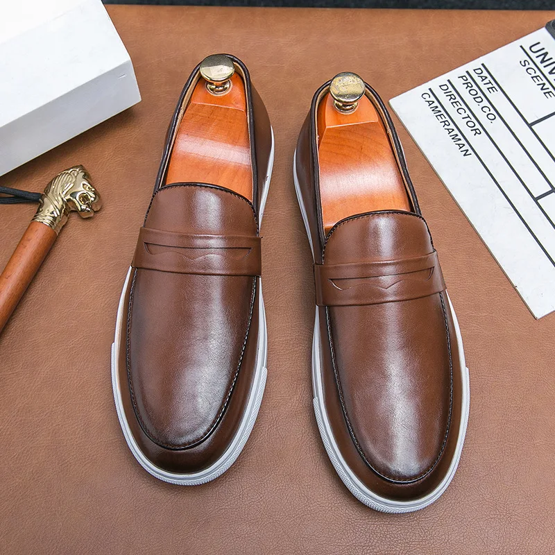 Men's Casual Shoes British Style Loafers New Luxury Slip-on Men Shoes Business Leather Shoes Platform Outdoor Male Flats Zapatos