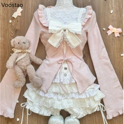 Japanese Kawaii Lolita 3 Piece Sets Lolita Y2k Cardigan Coats Mini Skirts Corset Vest Tops Vintage Suits Autumn Chic Outfits