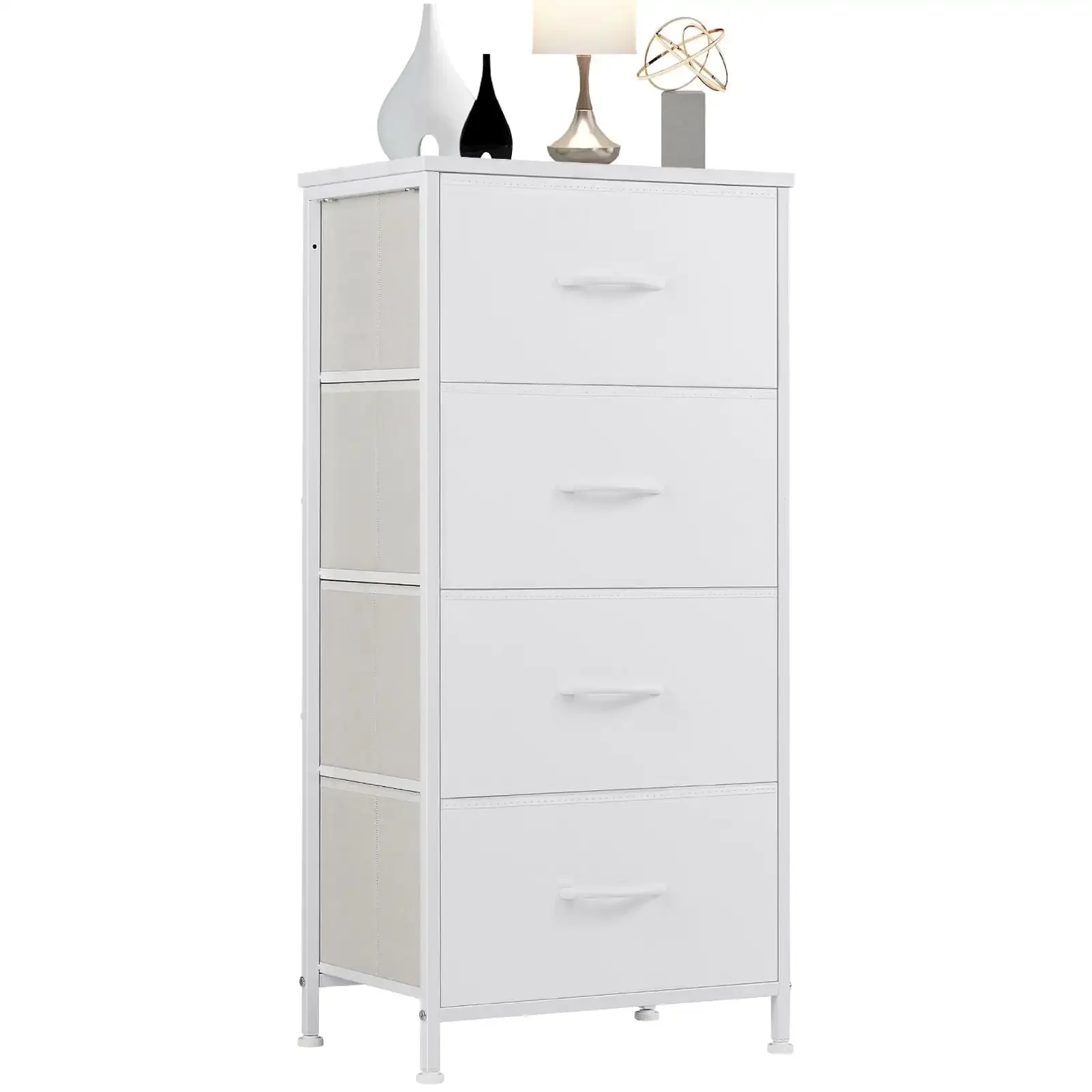 

4 Drawer Fabric Dresser for Bedroom, Tall Chest of Drawer Organizer Storage Cabinet for Closet, Entryway, White