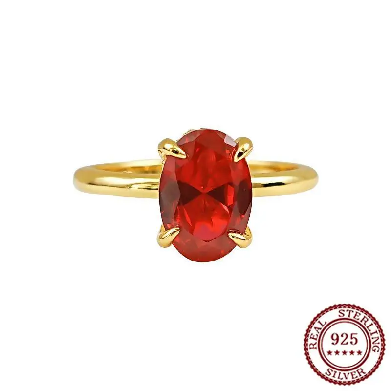 

Single Diamond Pigeon Egg Red Corundum High-end Minimalist Design, Niche White Temperament, Golden Opening Ring for Women