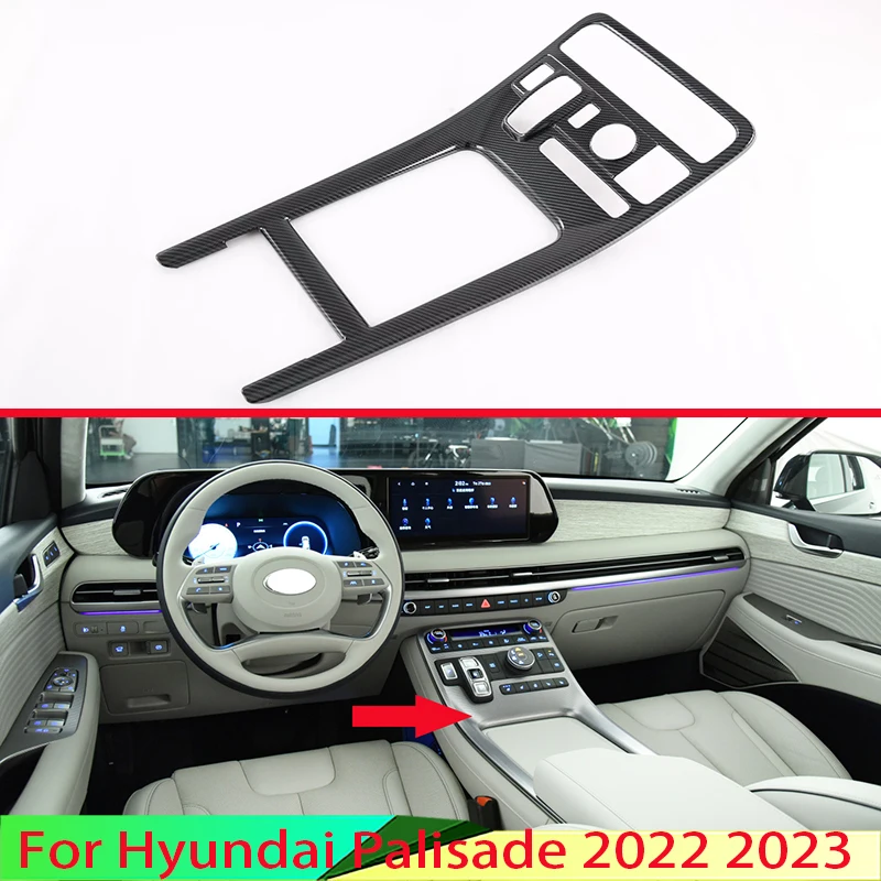 

For Hyundai Palisade 2022 2023 Carbon Fiber Style Gear Shift Panel Center Console Cover Trim Frame