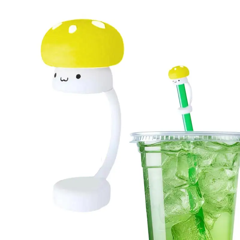 Cute Cartoon Straw Cap Reusable Silicone Dustproof Straw Cover Mushroom Shape Drinking Straw Plugs Straw Tips Cover for Kids