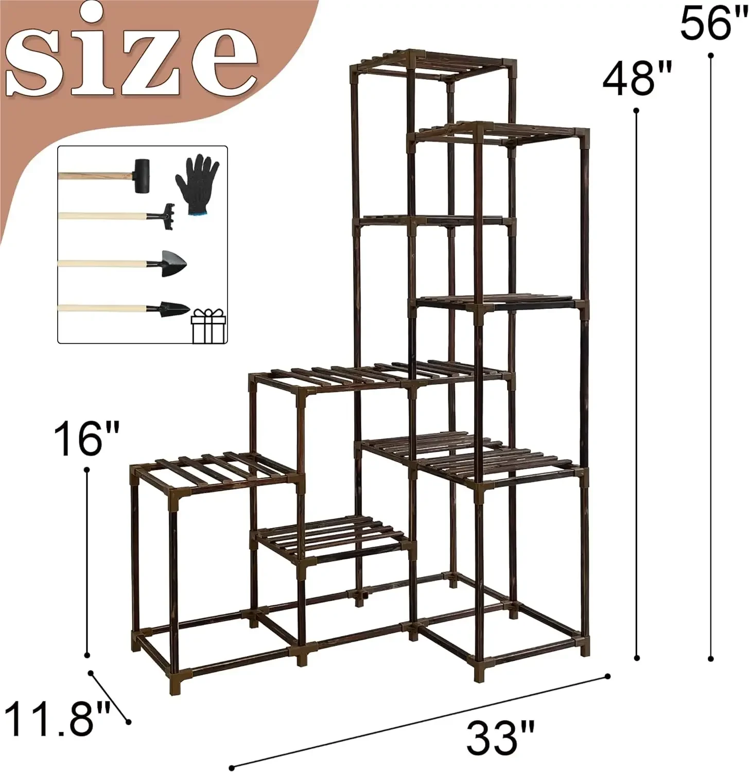 Suporte de planta de canto grande Rack de prateleira de planta alta para várias plantas, interior e exterior 14 camadas