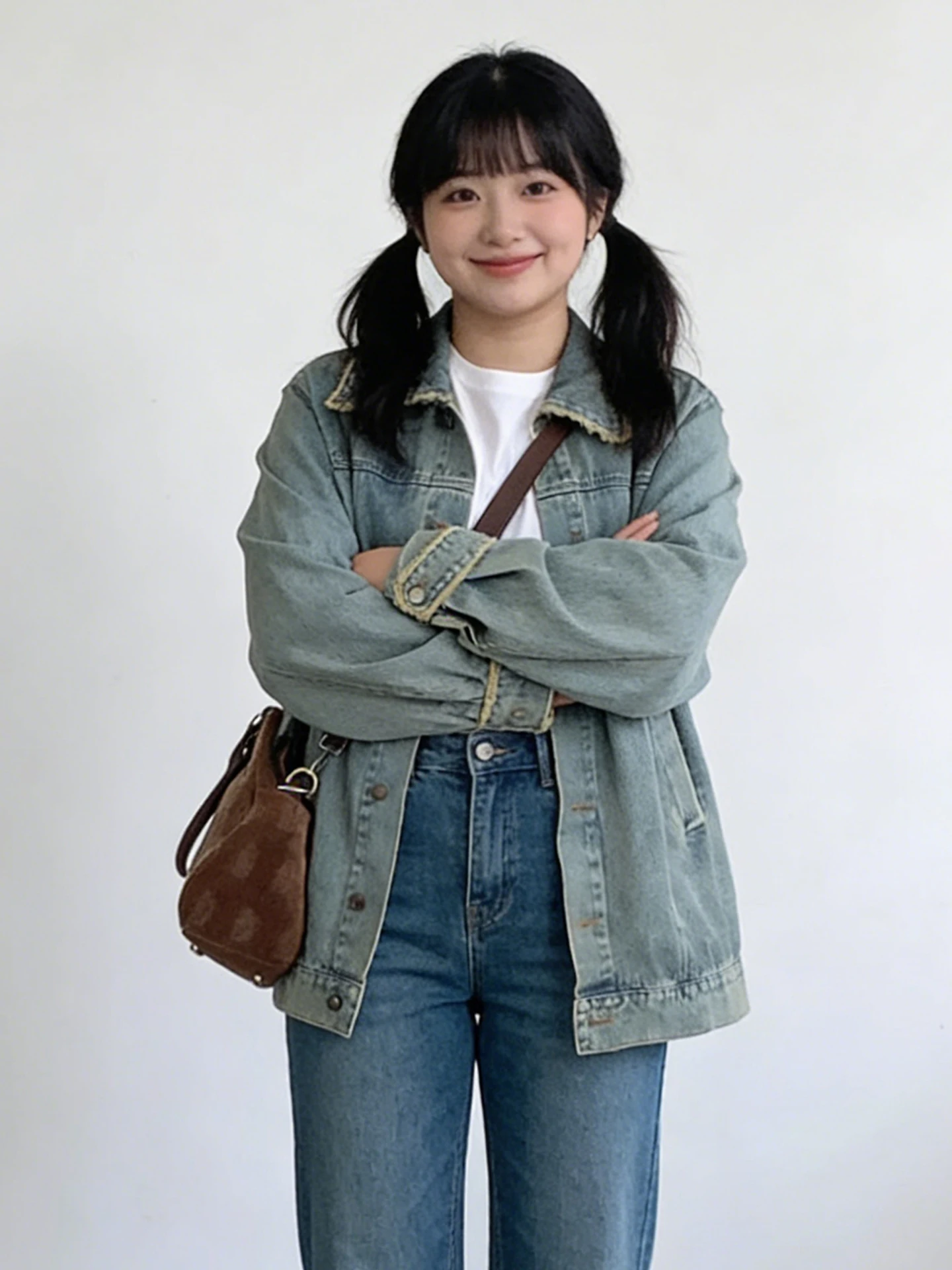 

Spring 2026 plus Size Women's Vintage Ruffle Collar Denim Jaet Loose Fit Versatile College Sle Long Sve Top