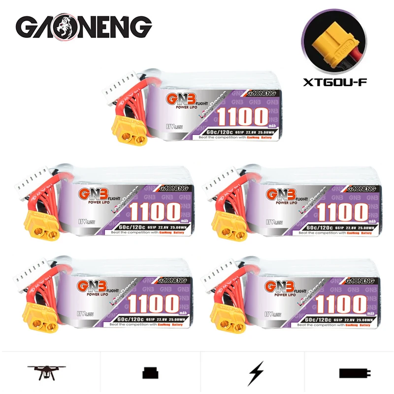 Gbn 6s 22.8v 1100mah 60c/120c hv lipo bateria com plugue xt60 para helicóptero quadcopter fpv racing drone rc peças hobby