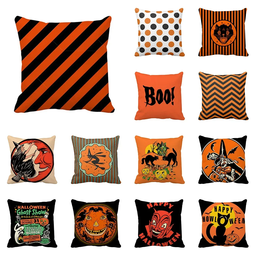 Halloween Theme Wizard Print Pattern Cushion Cover Home Living Room Sofa Decoration Square Polyester Pillow