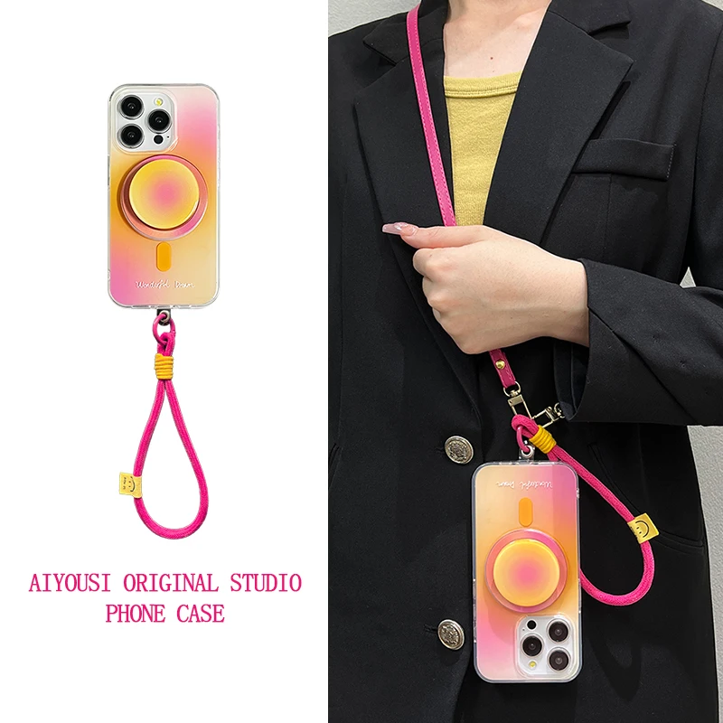 

Простая магнитная подставка Orange Halo для iPhone 15, чехол 1413promax 15promax Handheld Crossbody 12 Apple 11