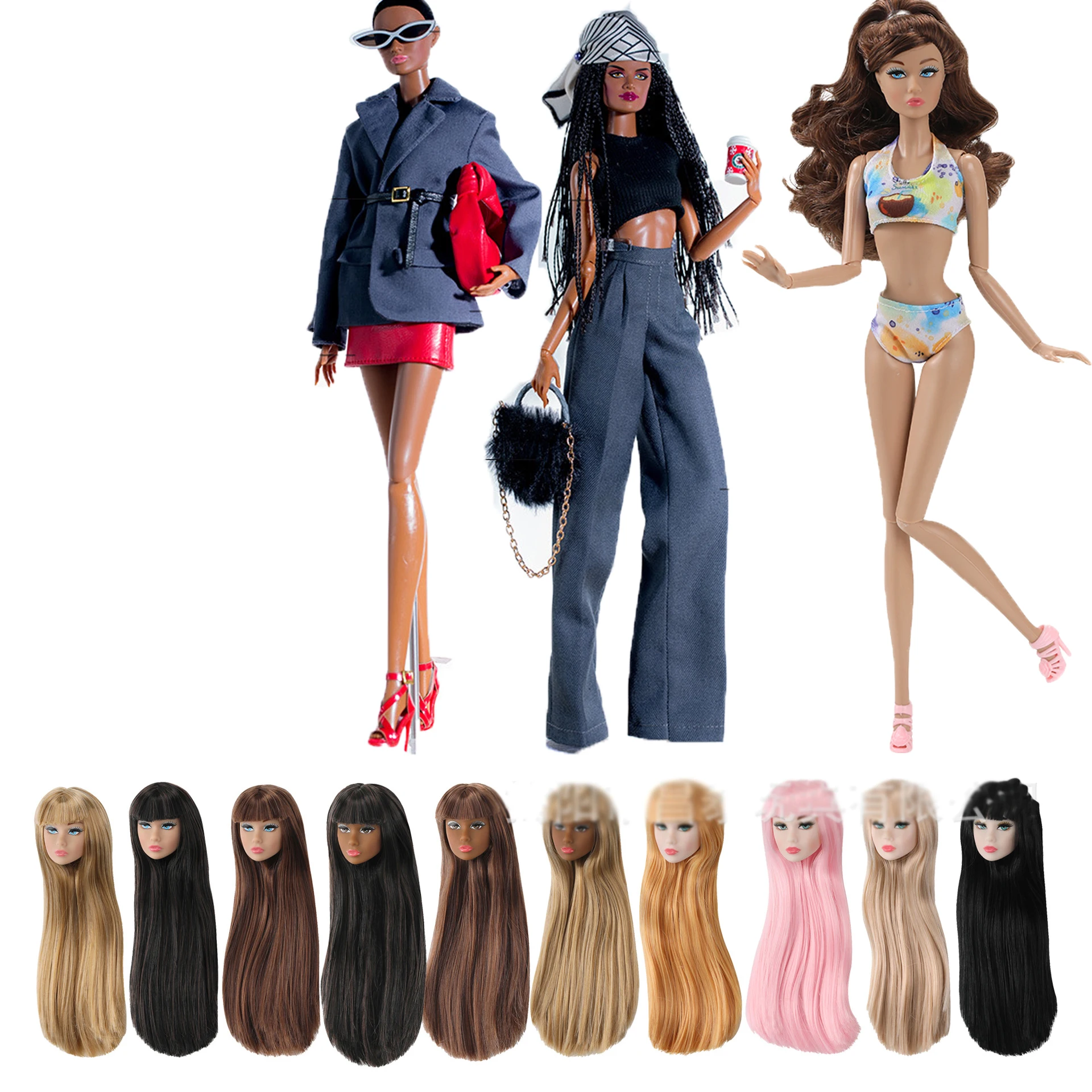 New 1/6 PP European Face Doll Heads White Normal Dark Brown Skin Tone Fashion Supermodel Doll Head Make Up DIY Toy Kids Gifts