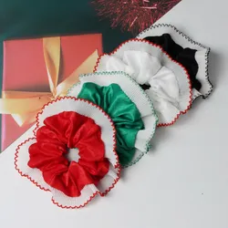 2pk Velvet Hair Scrunchies Women Red Green Lace Scrunchie Elastic Hair Bands Ponytail Holders Hair Ties Christmas Accessories