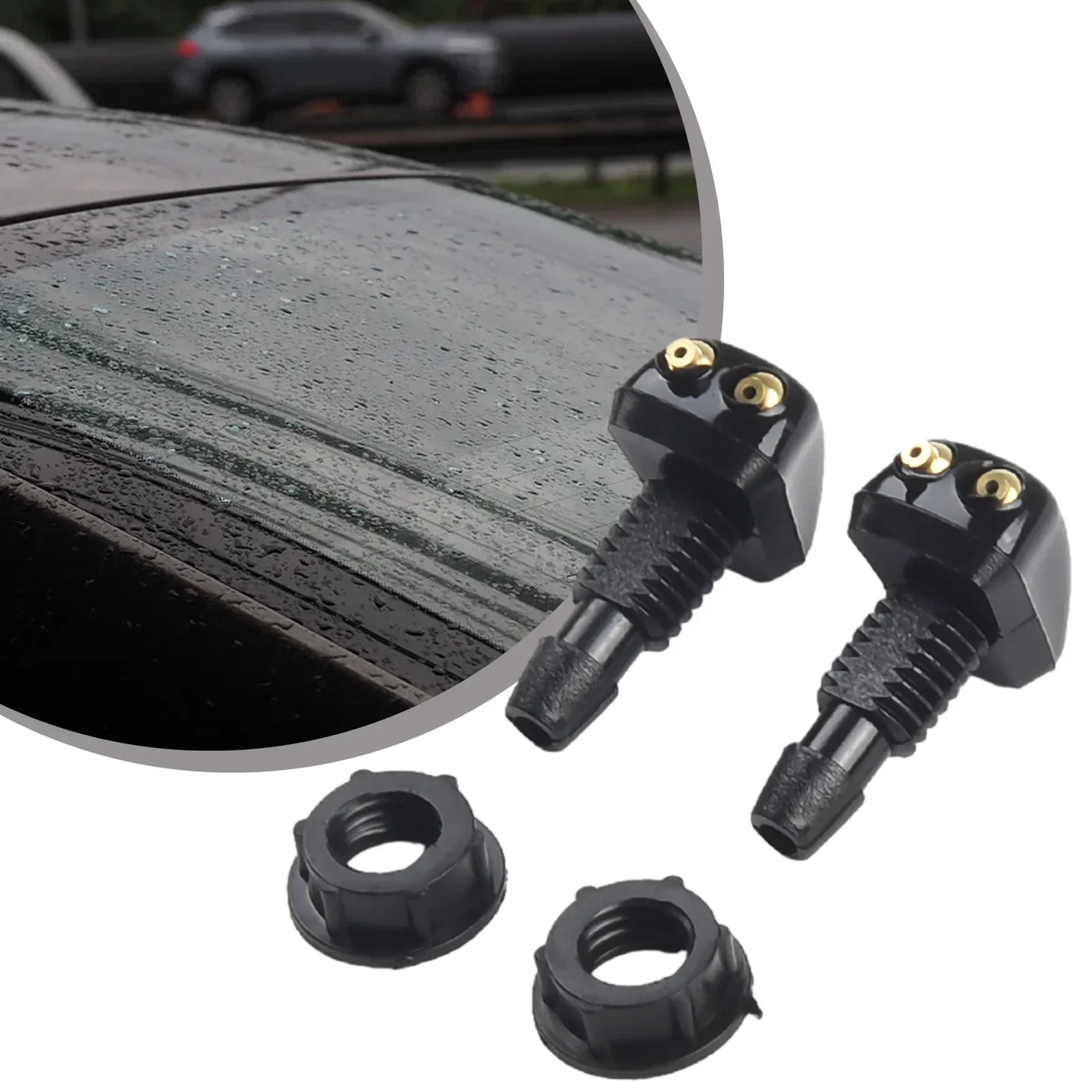 

2Pcs Washer Nozzles Windshield Black Plastic Wiper Washer Spray Nozzle Car Dual Holes Windshield Washer Nozzle Wiper Water Spray