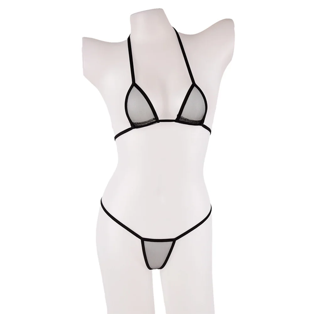 Maillot de bain en maille transparente pour femmes, bikini doux, soutien-gorge à bretelles, string, bain de soleil de plage, fesses exposées, confortable, femme