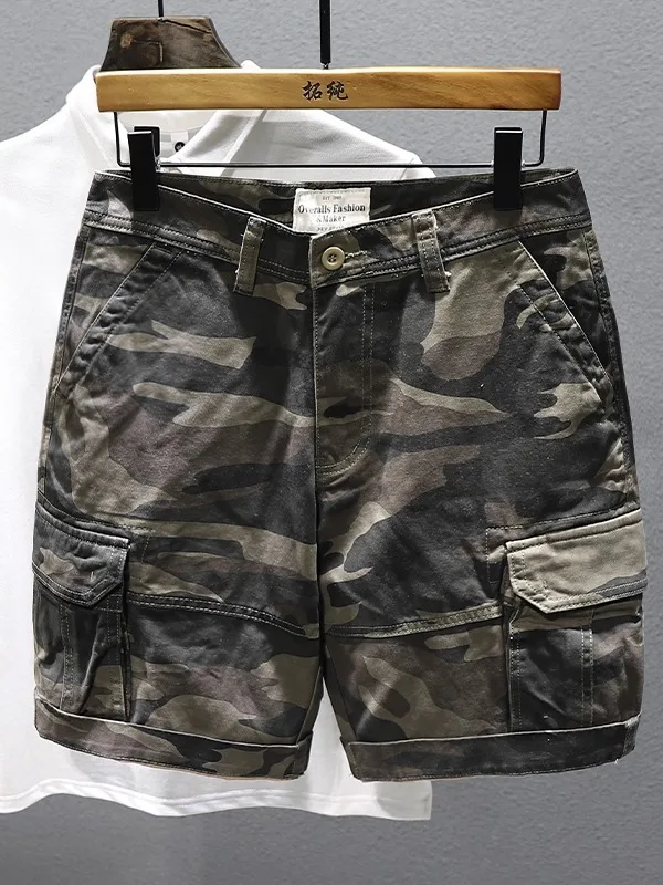 

Khaki Camouflage Military een Workwear orts Men's Youth Faion Brand Waed Loose Five-Point Pants Haome Versatile Mi...