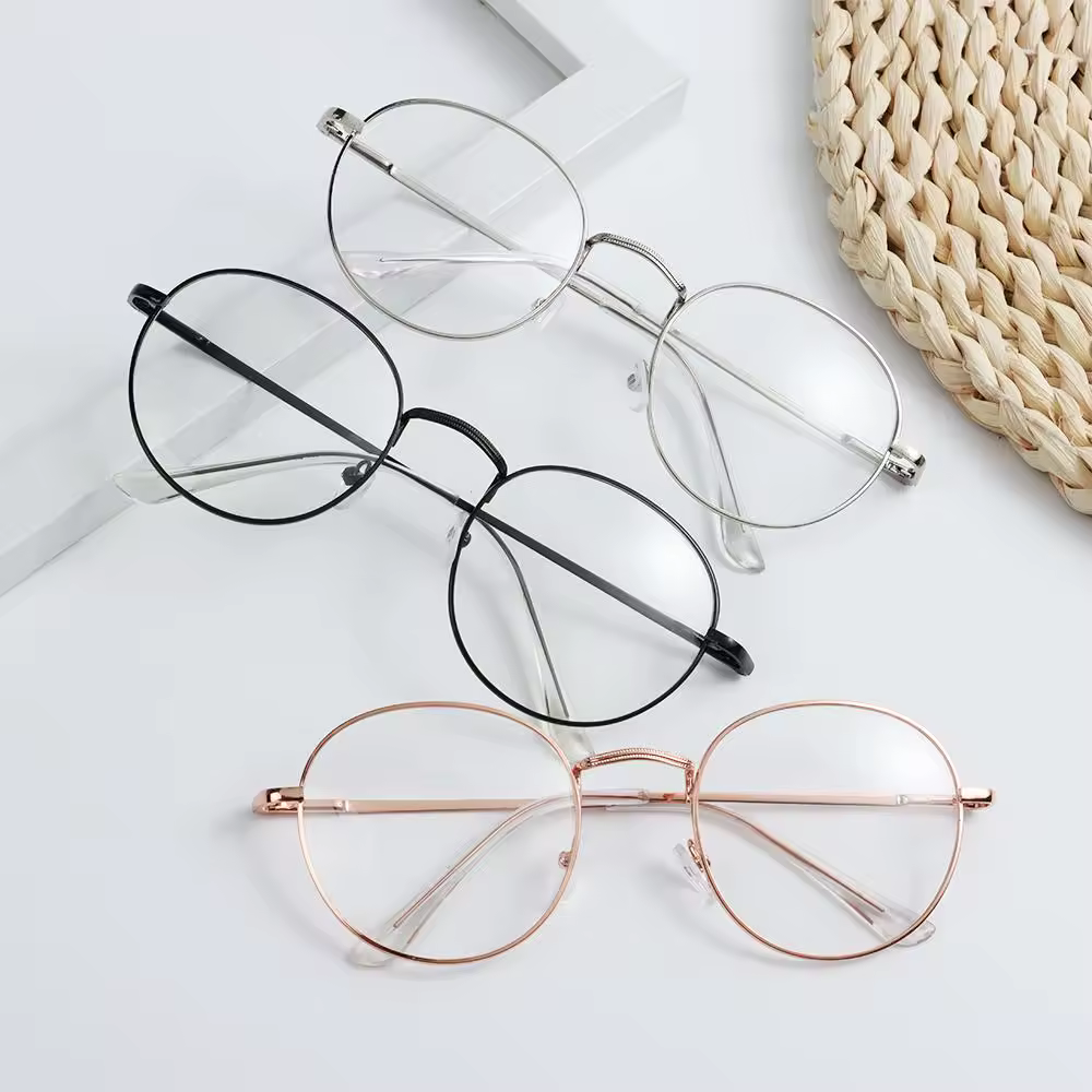 New Fashion Women Men Metal Frame Vintage Round Eyeglass Oversized Anti-blue Light Glasses Optical Vision Care Spectacles
