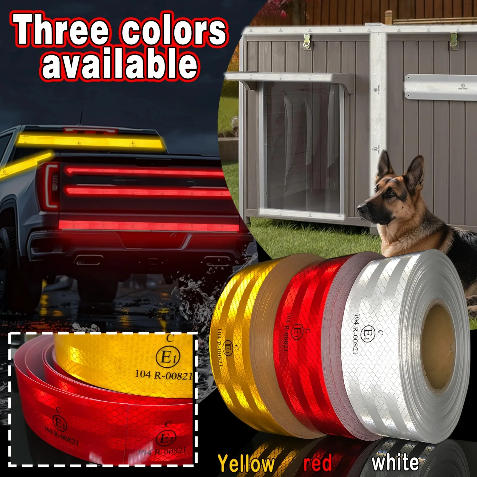 104R Red, White, Yellow, Luminous PET Material | Suitable For Bicycles, Trucks, Boats, Trailers | Strong Adhesive
