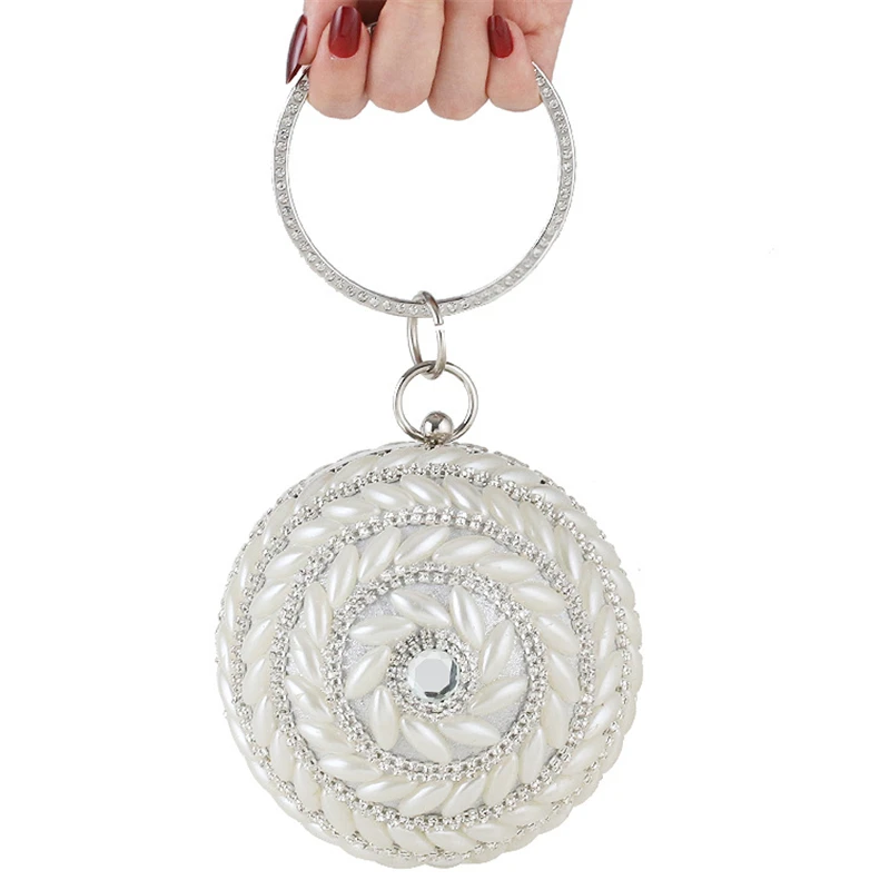 Round Ball Clutch Evening Bags For Women Luxury Pearl Rhinestone Wedding Party Handbag Female Purses Silver Golden Dinner Bag