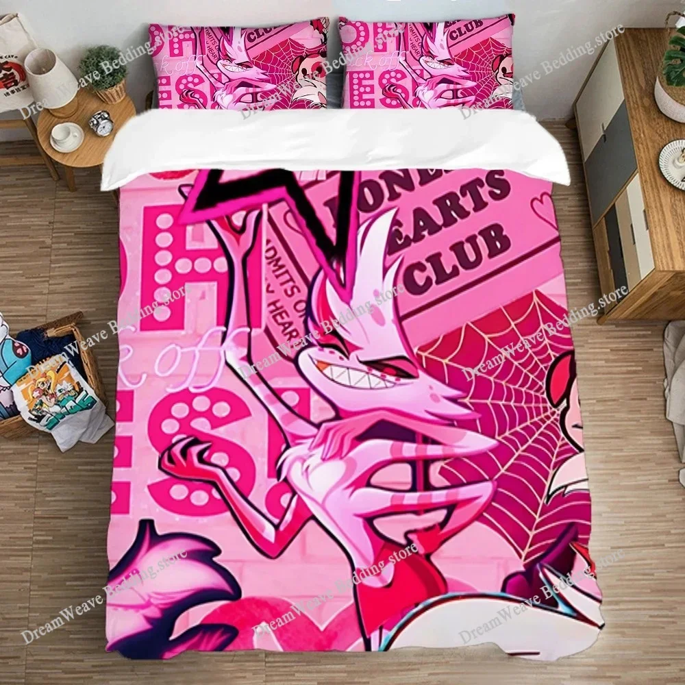 

Queen Bed Comforter Sets Art Quilt Cover Set H-Hazbin Hotels Bedding Set Double Size Duvet Covers Pillowcase Fashion Linen Home7