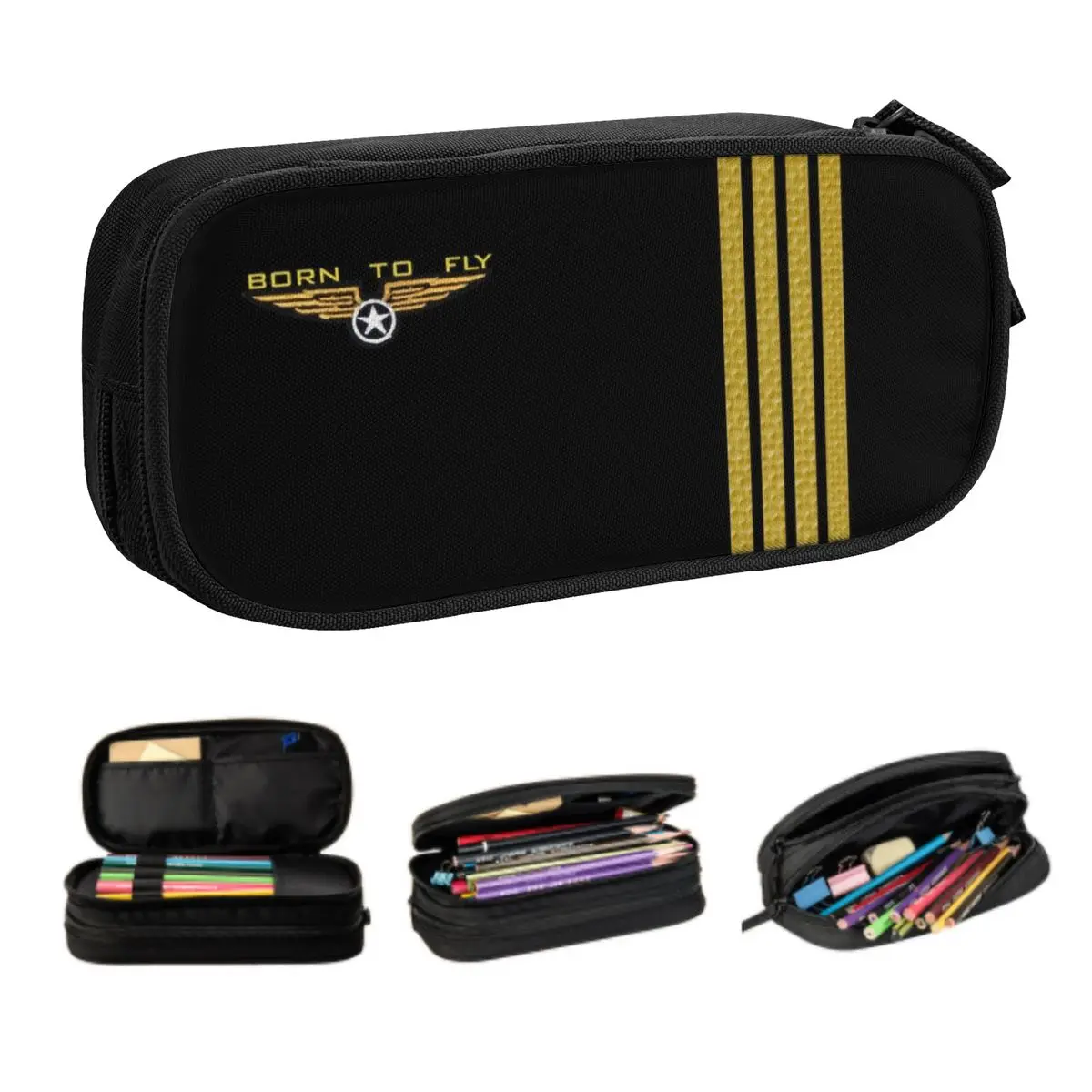 Cute Born To Fly Flight Pilot Pencil Case for Boy Girl Big Capacity Flying Aviation Aviator Pencil Box School Supplies