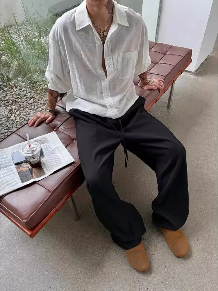 

Cleanfit Loose Wide Leg Pants Men's Summer Thin Linen Casual Loose Comfortable Straight Leg Trousers Faionable Youth Sle