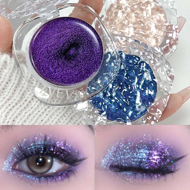 Glitter Purple Blue Eyeshadow Palette Monochrome Shiny Lasting Diamond Highlighter Eyeshadow Lying Silkworm Eyes Makeup Cosmetic