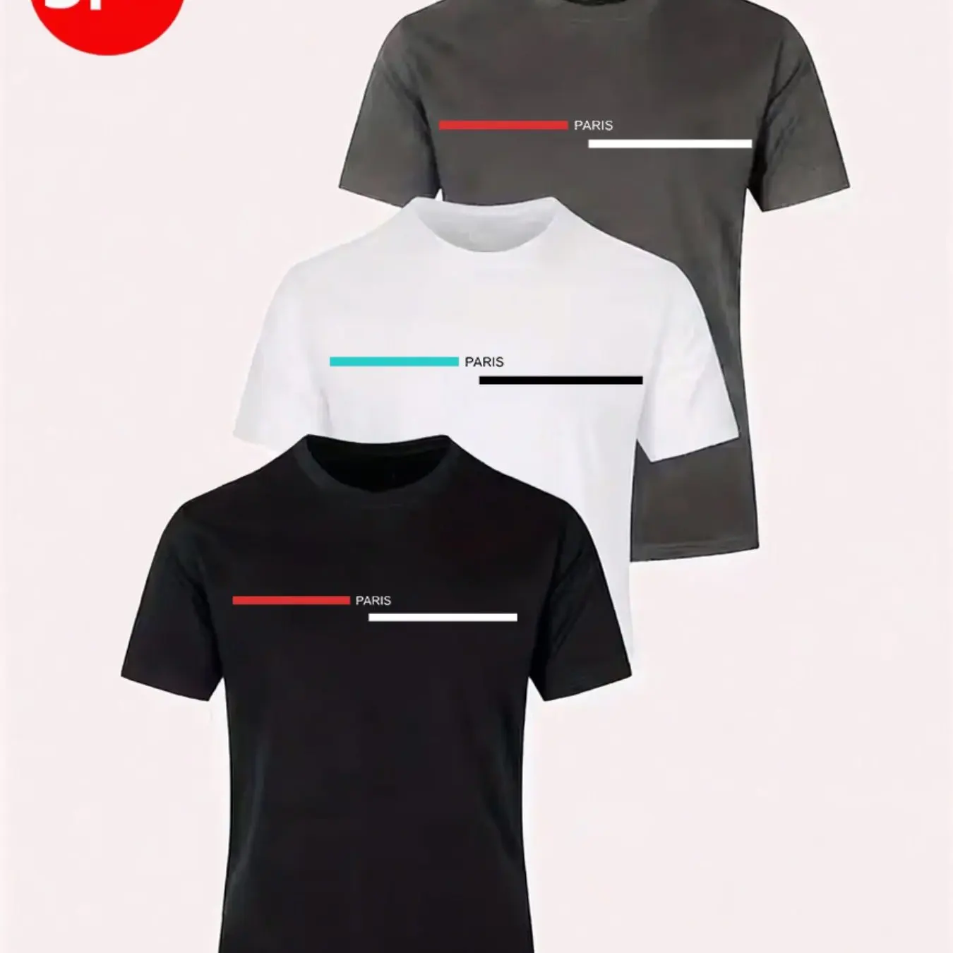 3-Pack Men's Sport Short Sleeve T-Shirt Set Quick-Dry Breathable Cotton Black White Gray Layering Combination