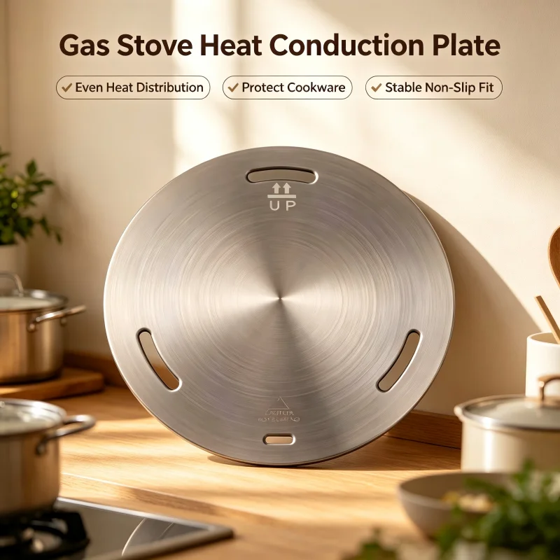 Portable Stainless Steel Heat Diffuser for Gas Stove - Heat Conduction Plate with Detachable Handle for Cookware and Induction