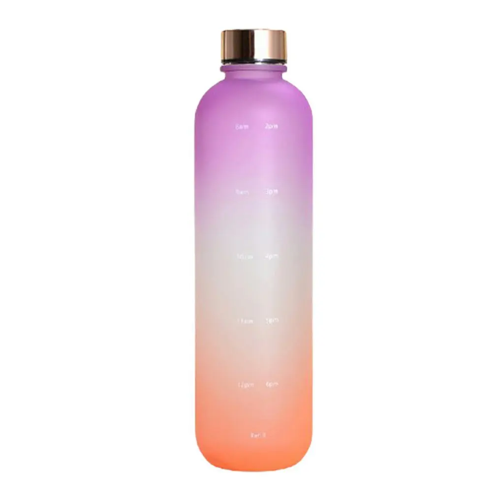 

1L Water Bottle With Time Marker 32 OZ Motivational Reusable Fitness Sports Outdoors Travel Leakproof BPA Free Frosted Plastic