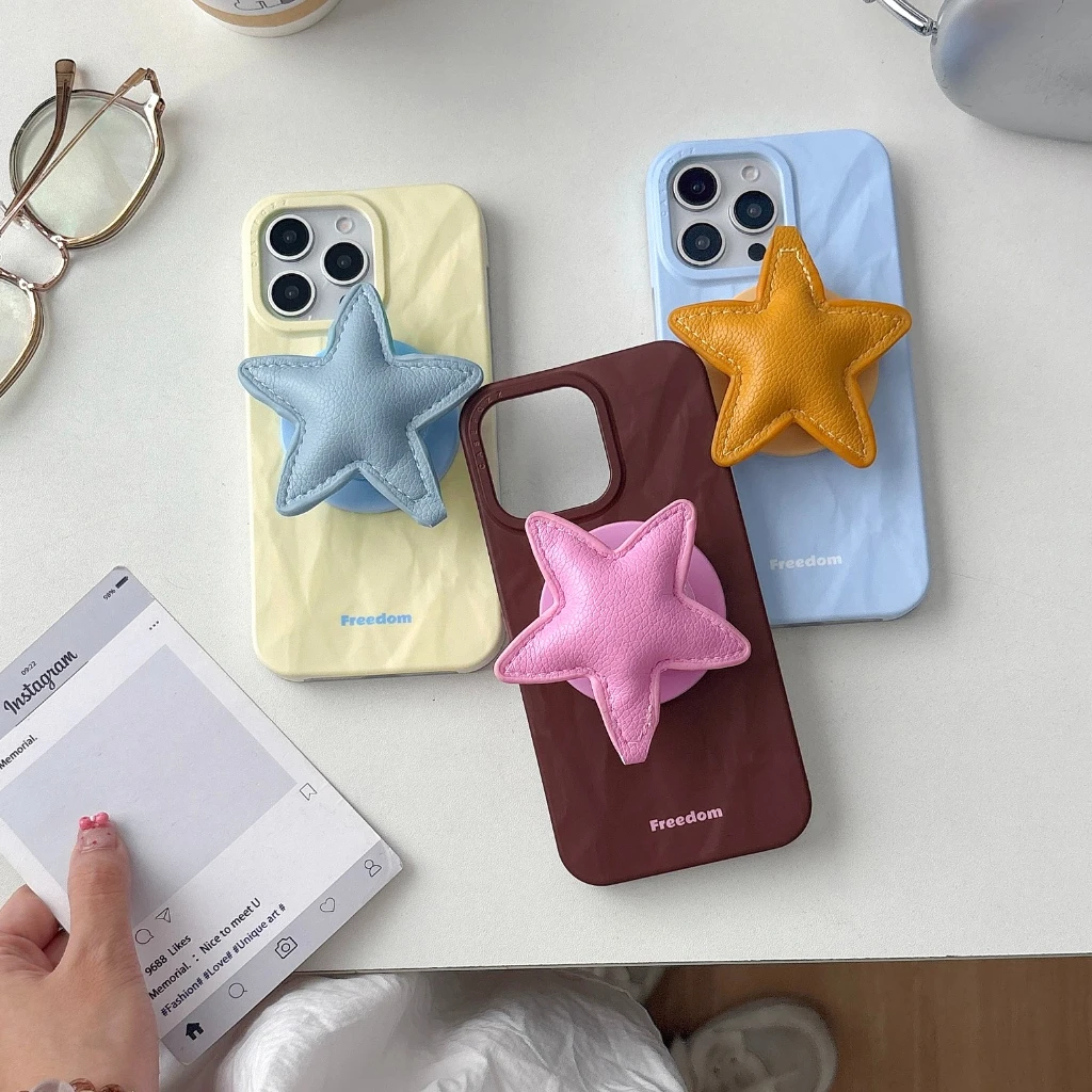 

Креативный стереоскопический чехол с пятиконечной звездой и морщинистым узором с держателем, магнитный чехол для телефона для iPhone 16, 15, 14 Pro Max