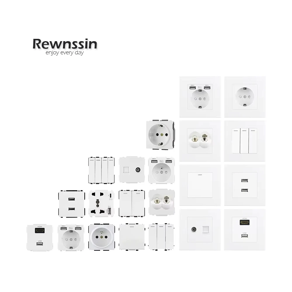 S-Series DIY  Function Components Free Combination Wall Power Socket USB Light Switch C-Type RJ45 TV Antenna Audio Module